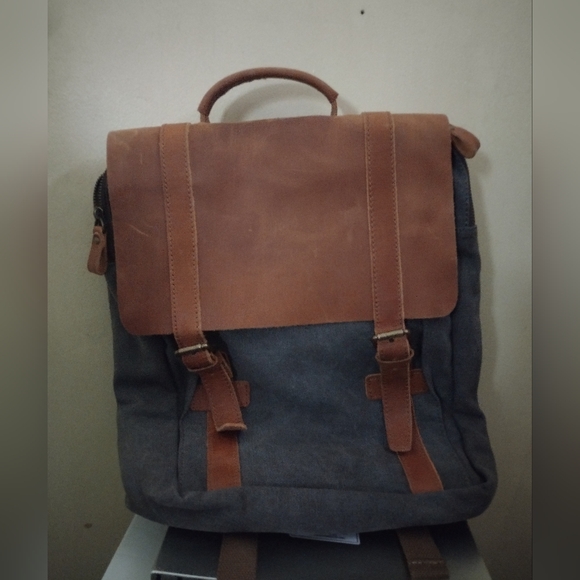 Canvas Backpack With Leather Trim